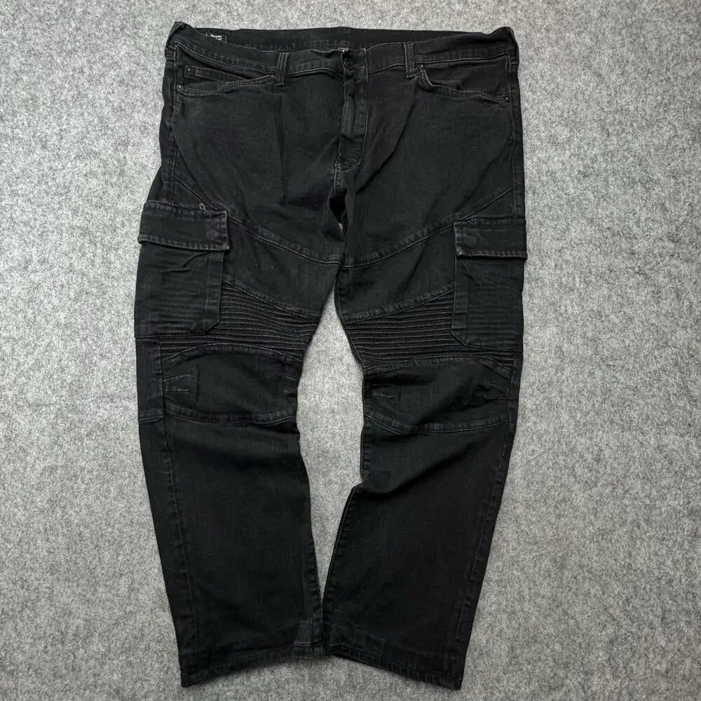 True Religion Geno Relaxed Slim Jeans Mens 42x30 Black Biker Cargo Denim Pants